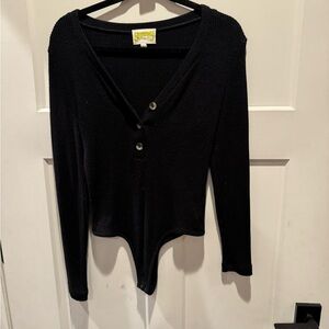EUC Black Button-Up Ribbed Sweater Bodysuit